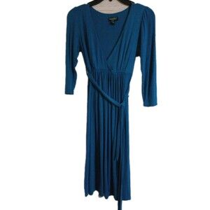Poetry Midi Faux Wrap Dress Size Small 3/4 Sleeves Blue